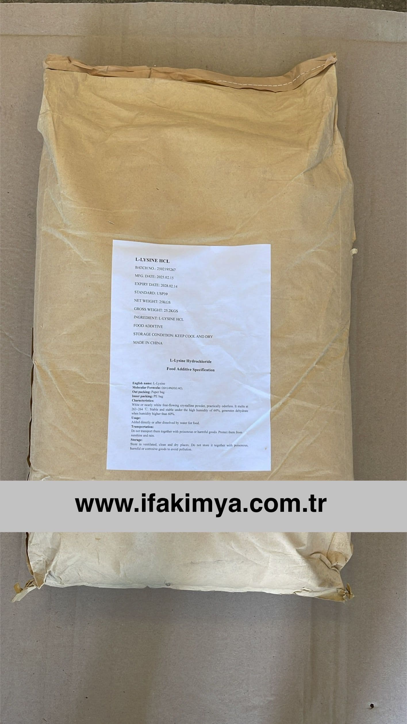 Beyaz kristal toz formda L-lizin amino asit hammaddesi