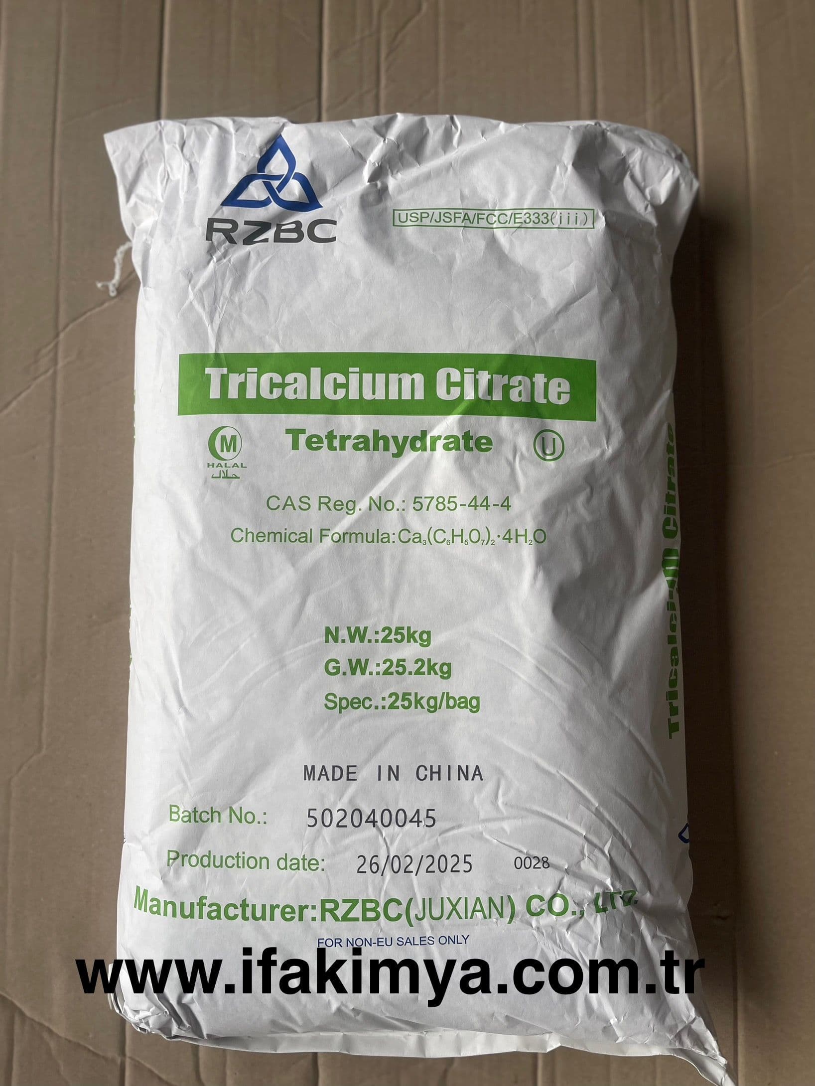 Trikalsiyum sitrat beyaz toz formunda yüksek saflıkta kalsiyum tuzu