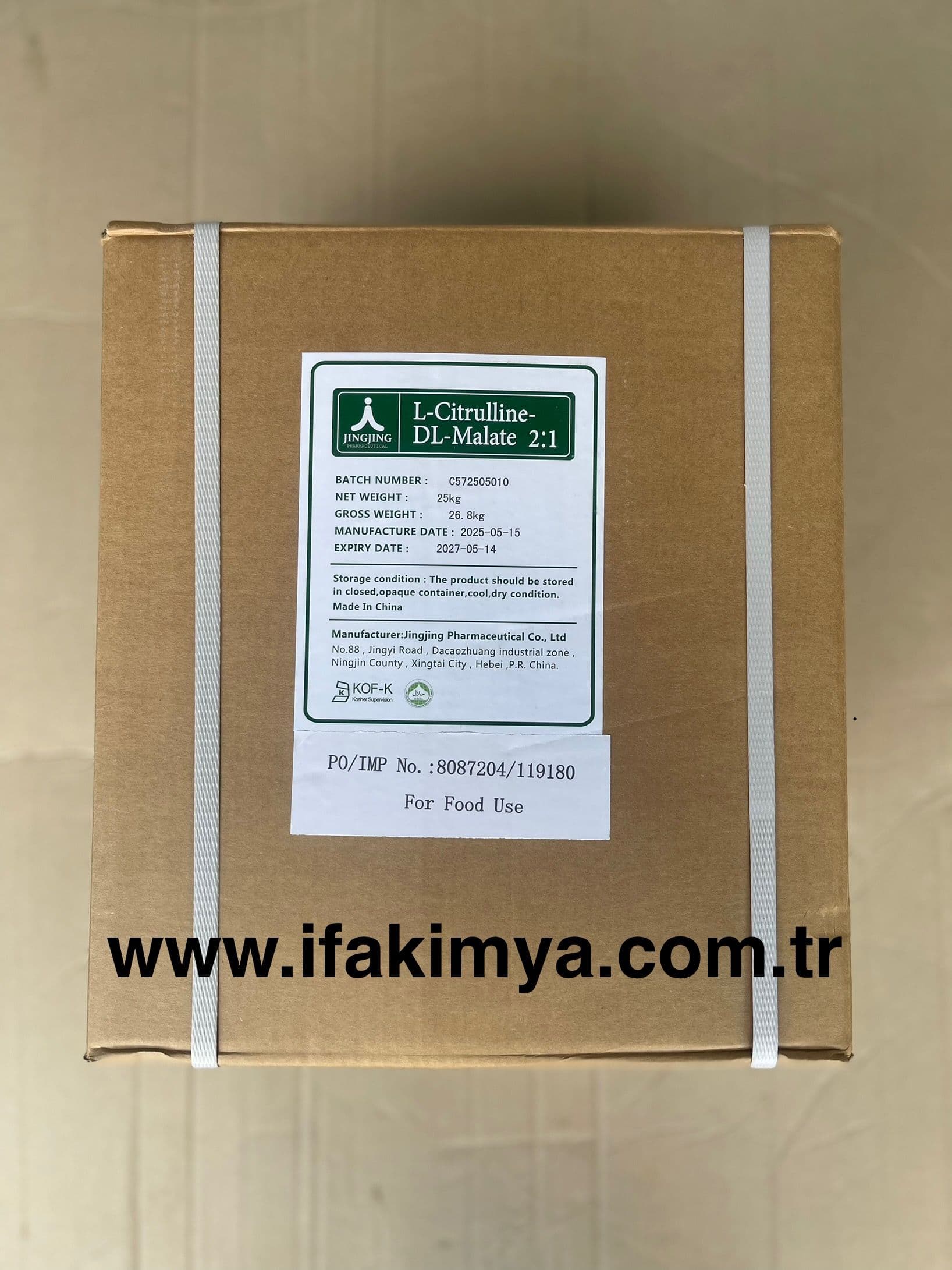 Beyaz kristal toz formunda L-Citrullin Malat hammadde görüntüsü